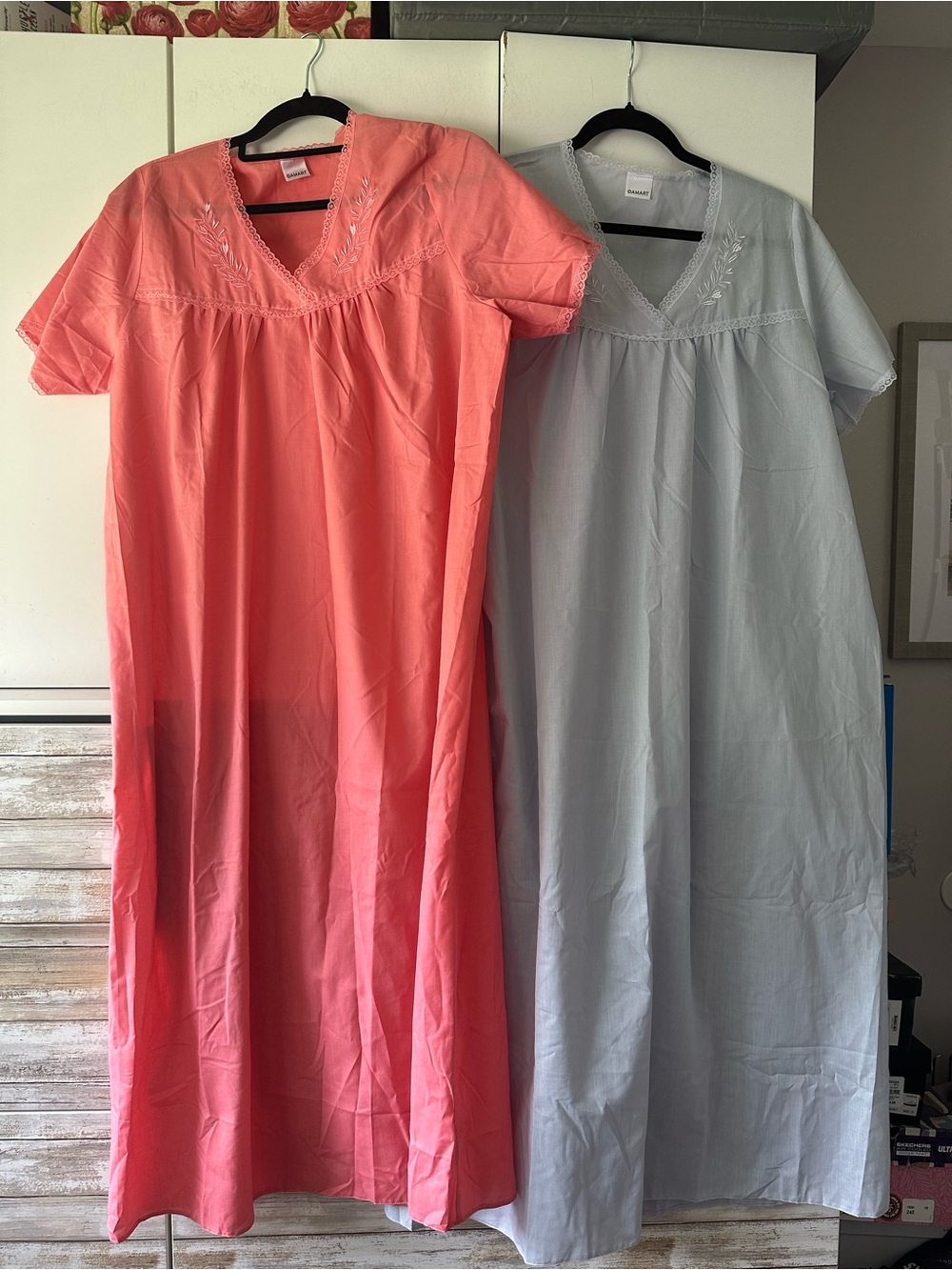 🌸 NWOT Damart Nightgowns Pink Blue Bundle Embroidered Cotton Blend UK 18 / US 14